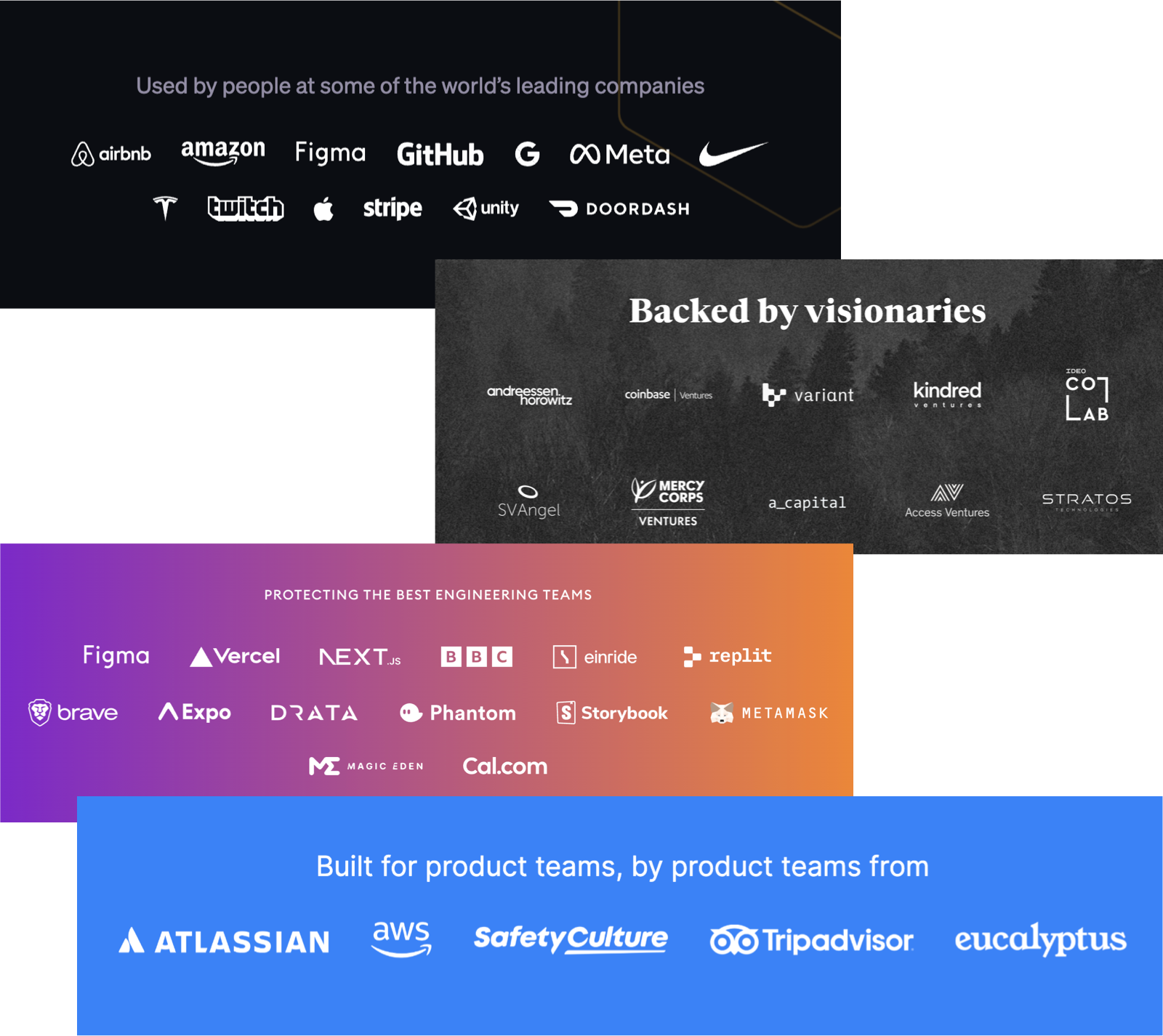 Tana.inc lists the employers of its customers on its website. The Goldfinch.finance website lists its investors. Socket.dev lists its customers. Sauce.app lists the former employers of its founders.